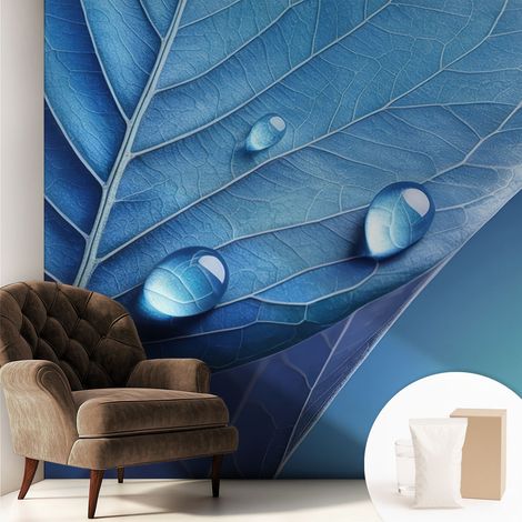 Papier peint intissé pour salon chambre à coucher peint imprimé Installation facile - Colle incluse gratuite Feuille bleue 250x250 cm (1/5)