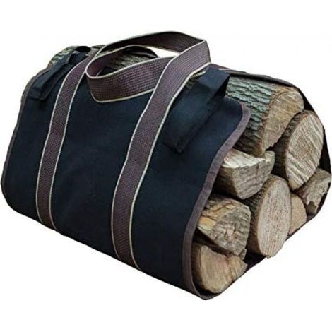 Toile Sac �� Bche Chemin��e Sac de Rangement pour le Bois de Chauffage Grande Capacit�� Porte-bches De Plein Air Porte-bches en Bois Cir�� avec Poign��es Solide (le noir)
