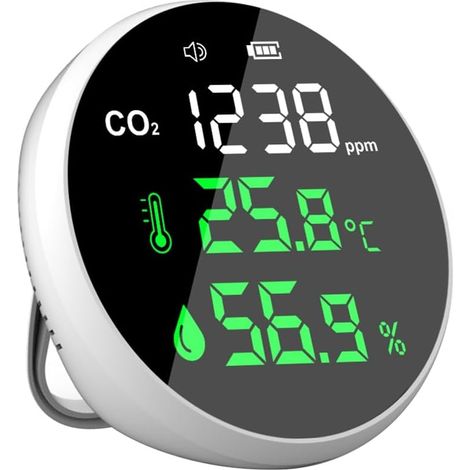 Détecteur de Dioxyde de Testeur de Qualité de L'Air CO2 Compteur Thermomètre Hygromètre Détecteur Blanc 1Set