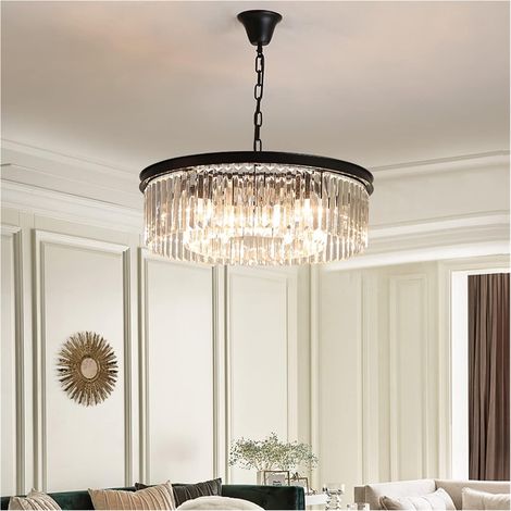 Lampadario, lampadario vintage in cristallo in stile loft industriale, lampada a sospensione nera per vano scale o sala da pranzo, paralume in cristallo K9, illuminazione, lampada a sospensione nordic (1/5)