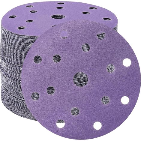 Schleifscheiben, 150 mm Körnung, 100 Schleifpapier, Schleifscheiben, 50 Stück, 15 Löcher, Schleifscheiben für Exzenterschleifer (lila)