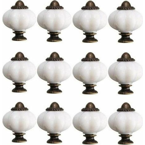 12pcs bouton de meuble 30mm boutons de porte de placard vintage bouton de porte en céramique avec 12 vis bouton de meuble en porcelaine blanche pour tiroir de meuble