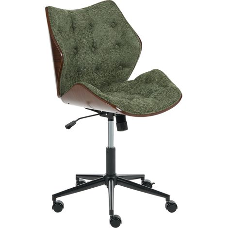 Silla de oficina elegante función giratoria ajustable madera contrachapada asiento de chenilla marrón oscuro y verde Lompoc (1/5)