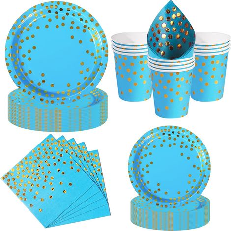 50 Pièces Vaisselle Jetable, Assiettes 23cm et 18cm, Gobelets Résistants, Serviettes Douces, Pour Mariage et Fête