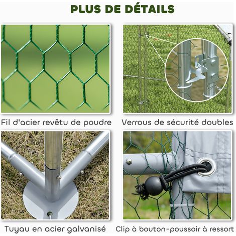 Enclos poulailler extérieur 4 m², parc grillagé - acier galvanisé Ø19mm - bâche Oxford 420D anti-UV 200x200x200cm argent (1/5)