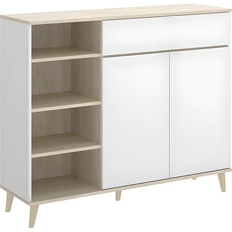 Credenza per cucina 2 ante, 1 cassetto e 4 nicchie Bianco e Rovere - WAJDI