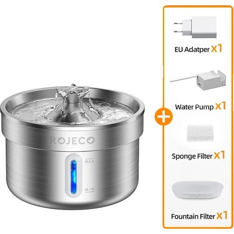 Fuente de agua para mascotas, dispensador automático de agua, diseño recargable, con adaptador para la UE, 2 litros. (1/2)