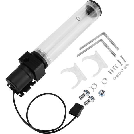 Depósito cilíndrico de refrigeración líquida para ordenador de acrílico, para montaje por el usuario, con bomba de 19 W, rosca G1/4 y 210 mm (1/5)