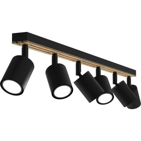 Plafonnier barre 6 spots noir/bois GU10 Terra Luminex