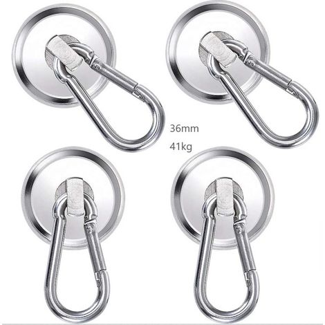 Magnethaken, 36 mm Neodym-Magnethaken, 4 Stück starke Magnethaken, 41 kg superstarke Karabinermagnete für Küche, Bürospinde, Kühlschrankmagnet