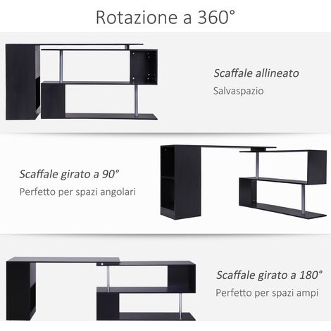 Bureau en angle noir gain de place, étagère courbe en S, table de bureau moderne 140x120x78 cm en bois. (1/5)