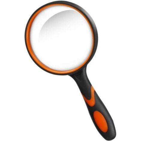 Loupe de lecture 10X avec poignée en caoutchouc souple antidérapante avec loupe 75 mm et miroir incassable pour lecture, inspection, insectes (vert/orange) - Orange