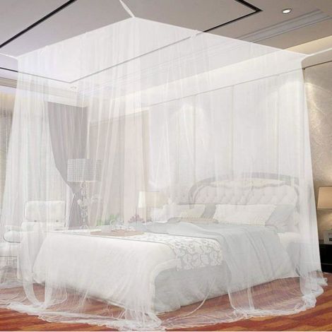 Grand Carrée Moustiquaire pour Lit Extra Large, Moustiquaire Baldaquin Intérieur et Extérieur Blanc (190 x 210 x 240cm) (1/4)