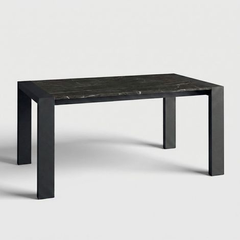 Table à manger extensible pieds noirs 8 places 140/195x90 Pesaro - Effet marbre noir
