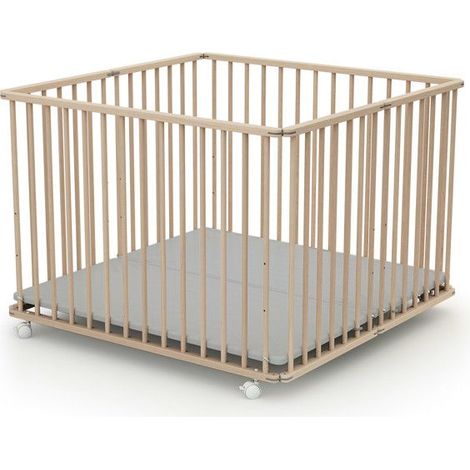 WEBABY - Faltbares Babybett aus Holz 100 x 100 cm CALI Buchenholz Roh - 100x100