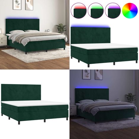 Sommier à lattes de lit avec matelas LED Vert foncé 160x200 cm - Lit Plateforme - Lit Design - Lit Velours - Lit Avec Led - Tête De Lit Ajustable - Home & Living (1/5)