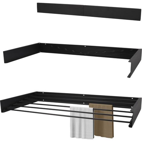 Etendoir Mural XL Entièrement Noir 100cm - Aluminium Thermolaqué - Longueur de Séchage de 6 Mètres - Etendoir Mural Rabattable - Etendoir Linge Interieur Pliable - Sechoir a Linge Pliable (1/5)