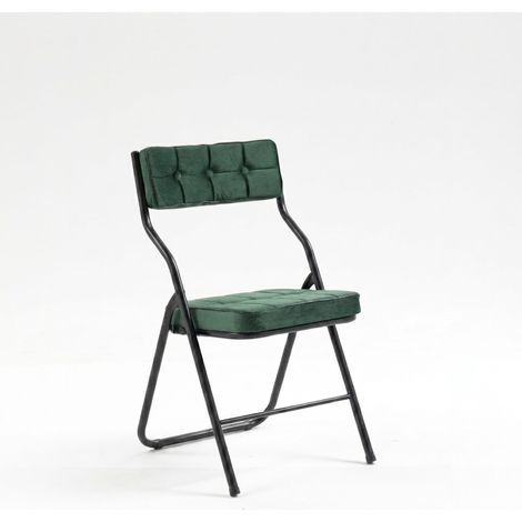 2er Set Klappstühle mit Gepolsterter Sitzfläche und Rückenlehne, Samt und Stahl, Grün (1/4)