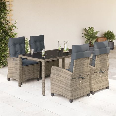 Ensemble à manger de jardin 5 pcs-Salon de jardin coussins gris résine tressée 464958 (1/5)