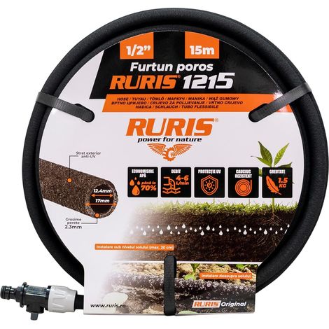 Tuyau Poreux Jardin RURIS 1215 - 15 m Irrigation Goutte-a-Goutte Diametre 1/2 pouce Debit Reglable 4-6 L/min Economie d'Eau jusqu'a 70% Protection UV (1/5)
