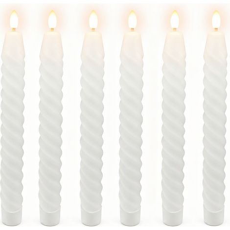 LED-Stabkerzen ohne Flamme, echtes Wachs, 6er-Set