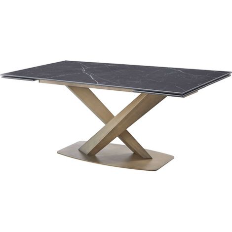 MEUBLER DESIGN Table À Manger Extensible Céramique Aspect Marbre Carla - Céramique Marbre Noir Pied Or, Taille De La Table - 180 Cm Extensible À 260 Cm, Céramique, Rectangle, Style , 180 x 90 x 76 cm (1/2)