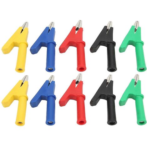 Pince crocodile isolée, prise 4 mm, ouverture 10 mm, rouge, noir, jaune, bleu, vert, 60049
