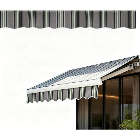 Volant de rechange pour store banne - Tissu de rechange en polyester - Bandes en tissu robuste, imperméable et résistantes aux UV - Volant ondulé pour terrasse, store (rayé, 5 m x 20 cm) (1/5)