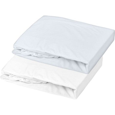 Juego de 2 sábanas ajustables - MON PTIT DODO - Jersey 100% algodón - 60 x 120 cm - Blanco y azul claro