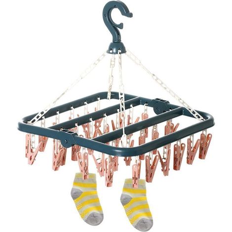 Support Chaussettes Etendoir, Etendoir Chaussette avec 32 Pinces pour sous Vêtements, Chaussettes, Durable Pinces à Linge en Plastique pour Intérieur Et Extérieurc (1/4)