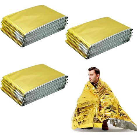 Lot de 3 Couvertures de Survie 210x160 cm – Couverture Isotherme Or/Argent – Urgence, Premiers Secours, Camping, Randonnée, Voiture (1/5)