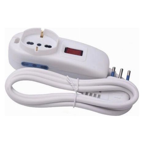 Multipresa 1 Uscite Universali+2 Bipasso 10/16a Spina 10a Cavo 1.5mt Bianco 80187n (1/2)