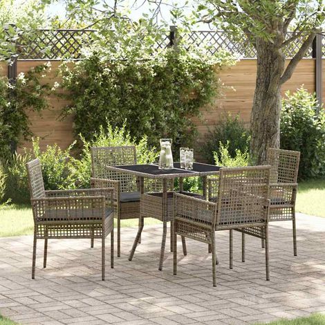 Garten Essgruppe 5 pcs Grau Poly-Rattan