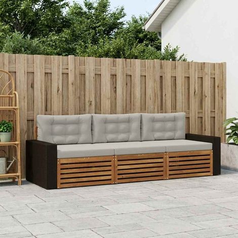 vidaXL Outdoor-Sofagarnitur 3 pcs Natürlich und Hellgrau Polyester (1/5)
