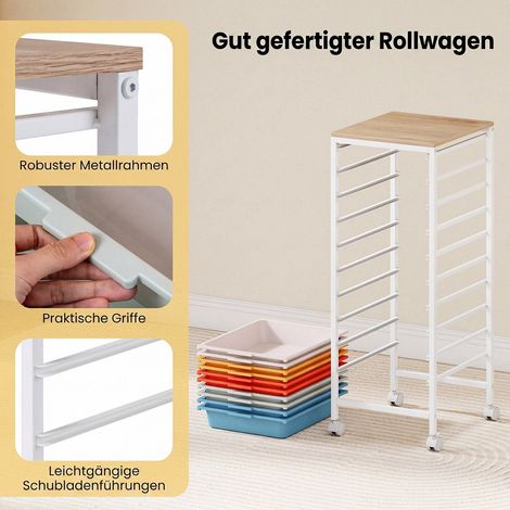 10-Drawer Rolling Storage Cart with Wooden Top & Wheels (1/4)