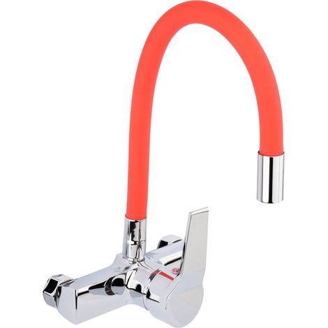 Küchenarmatur, Wandarmatur flexible, rot, Wasserhahn, Spültischarmatur, Mischbatterie