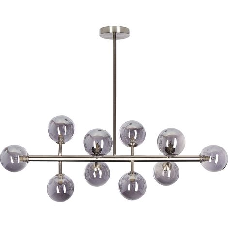 Lámpara de techo de metal plateado 68 cm cristal colgante 10 luces Ramis (1/5)