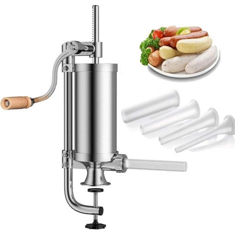 Insaccatrice manuale verticale in acciaio inox da 2,5 libbre con staffa di montaggio e 4 tubi di riempimento. Capacità 2,5 libbre (1/5)