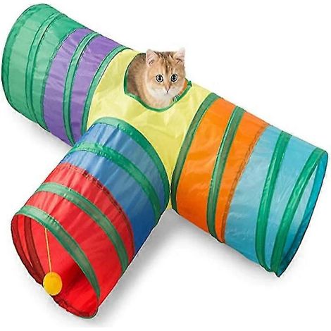 Tunnel interactif pour animaux de compagnie, jouet de jeu pliable en forme de T arc-en-ciel (1/2)