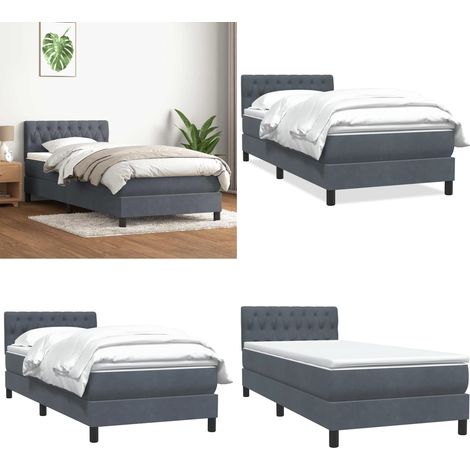 Giroletto a Molle con Materasso Grigio Scuro 80x210 cm Velluto - Materasso a molle insacchettate - Testiera regolabile