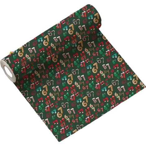 Wrapping Paper - 67 Meme Design - Festive Green Holiday Gift Wrap - 67 cm x 10 m - For Christmas Birthday Party (1/5)