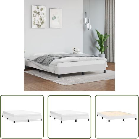 The Living Store Cadre de lit sans matelas blanc 140x190 cm similicuir - Cadre De Lit - Lit Double - Similicuir - Lit Blanc - Meuble Chambre (1/5)