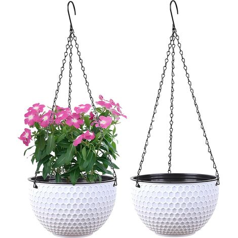 Pot de fleurs suspendu de 16 cm, à arrosage automatique avec réservoir et trou de drainage, structure alvéolée, pour l'intérieur et l'extérieur