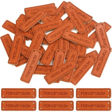 Lot de 100 étiquettes en similicuir marron, étiquettes à coudre avec amour, 4 trous, accessoires DIY pour tricot, crochet, chapeaux, jeans, sacs, chaussures, embellissements artisanaux. (1/5)
