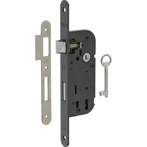 Thirard – Serrure encastrable NF à clé pour porte de chambre – Axe 40mm – Mécanisme réversible – Gâche plate en acier – Finition époxy noir granité