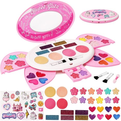 Kit de maquillage pour enfants avec palette dépliable et miroir, véritable ensemble de maquillage non toxique pour les tout-petits et les enfants, cadeau idéal pour Noël et un anniversaire pour les fi (1/5)