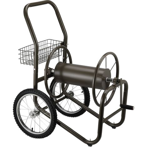 Carrello portagomma per irrigazione con cestino 75 x 40 x 90 cm facile trasporto in metallo marrone 130011677