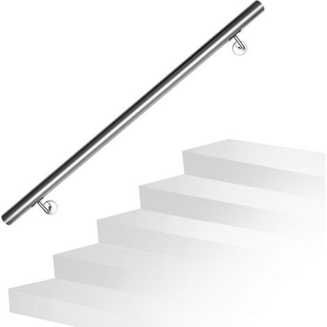 Randaco Pasamanos de acero inoxidable V2A soporte de travesaño pasamanos de pared asa de escalera Ø 42 mmcon 2 soportes, interior y exterior, 100cm