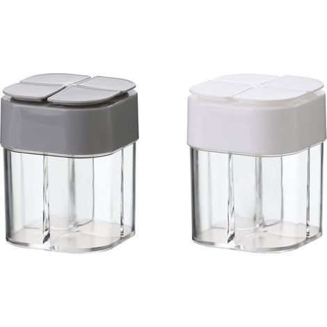 2 pièces Boîte à épices 4 compartiments, pot transparent avec distributeur en maille, pour sel, poivre, sucre et fécule de maïs, usage cuisine et extérieur (1/5)