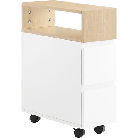 SoBuy Tavolino con ruote da divano Carrello con 2 cassetti Comodino camera da letto Naturale 50x20x60cm FBT155-WN
